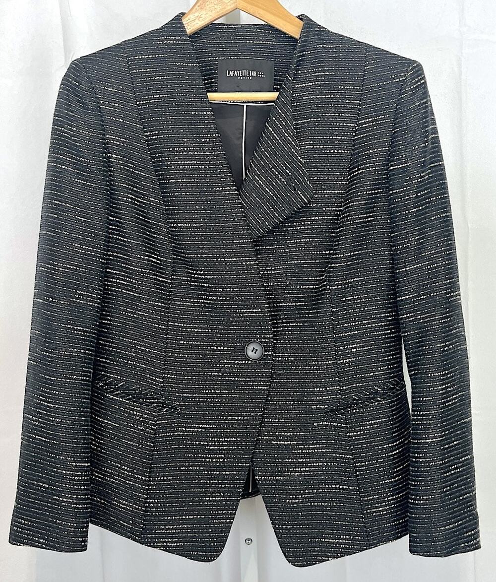 LAFAYETTE 148 Textured One Button Jacket Blazer Shimmer Gray Black 6 Petite 6P